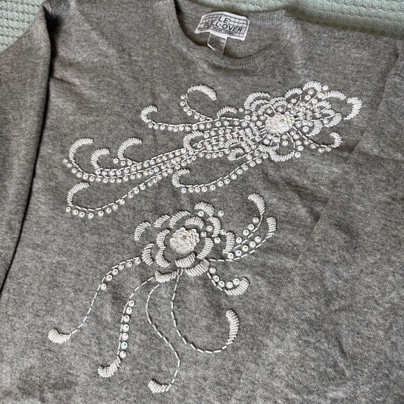 Vintage Le Pull-Over Wool Sweater Womens Large Gray Beaded Sequin Top Shirt Glam - Picture 1 of 8